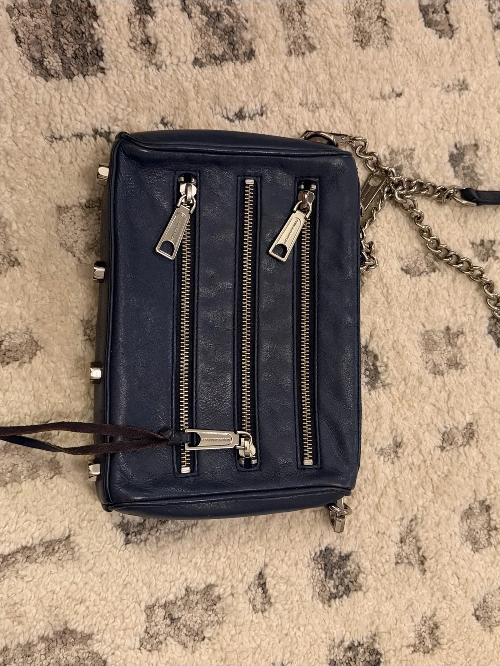 Rebecca Minkoff Navy Leather Crossbody with Silver Chain
